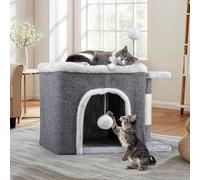 YITAHOME Maison pour Chat intérieur, Maison pour Chat Pliable 47L x 40L x 32H cm Grande Grotte pour Chat avec griffoir et Balle de Jeu Lit pour Chat Grotte Tonneau pour Chat pour Animaux de Compagnie