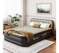 YITAHOME Matelas gonflable pour grand lit avec pompe et tête de lit, 45,7 cm, matelas gonflable floqué de luxe, matelas gonflable durable pour la maison et les invités, lit gonflable noir