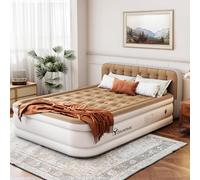 YITAHOME Matelas gonflable pour grand lit avec pompe et tête de lit, 45,7 cm, matelas gonflable floqué de luxe, matelas gonflable durable pour la maison et les invités, marron