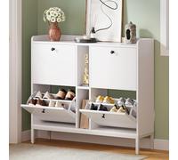 YITAHOME Meuble à Chaussures, Armoires à Chaussures avec 4 tiroirs rabattables avec 2 étagères Ouvertes, 108 x 27,5 x 95,5 cm, séparateur réglable et Amovible, 16 Paires, pour Couloir et Salon, Blanc