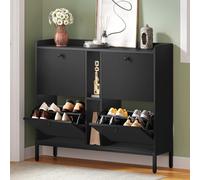 YITAHOME Meuble à Chaussures, Armoires à Chaussures avec 4 tiroirs rabattables avec 2 étagères Ouvertes, 108 x 27,5 x 95,5 cm, séparateur réglable et Amovible, 16 Paires, pour Couloir et Salon, Noir