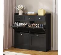 YITAHOME Meuble à Chaussures à 4 tiroirs, Gain de Place, avec 4 tiroirs rabattables et 3 tiroirs en Tissu, séparateur réglable et Amovible pour 24 Paires de Chaussures pour Couloir et Salon, Noir