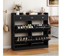 YITAHOME Meuble à Chaussures avec 4 Tiroirs Pivotants, Armoire à Chaussures avec 3 Tiroirs en Tissu et Étagère Réglable, Noir