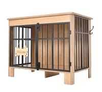 YITAHOME Caisse pour Chien 85 cm, Double Porte en Bois avec Panneau « Welcome » en Forme d'os et Crochet latéral, Table d'appoint d'intérieur pour Chiens de Petite et Moyenne Taille, Gris