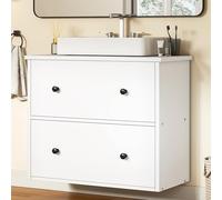 YITAHOME Meuble de lavabo mural avec 2 tiroirs, armoire de salle de bain, organisateur de lavabo pour salle de bain, appartement, blanc