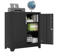 YITAHOME Meuble de Rangement Bureau, Armoire Metallique avec Serrure, Armoire de Bureau Meuble Imprimante avec 2 Etagères Réglables & Trous de Ventilation pour Garage, Noir, 80 x 40 x 90cm
