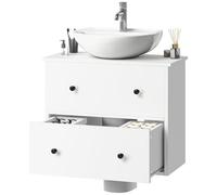 YITAHOME Meuble de Salle de Bain Mural avec 2 tiroirs, Meuble de Rangement avec découpe en Forme de U, pour Baignoire, Appartement, Maison, Blanc