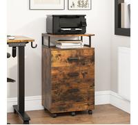 YITAHOME Meuble Rangement Bureau, Caisson 3 Tiroirs Étagère Ouverte, Support d'imprimante sur 5 roulettes Mobile, Marron Rustique