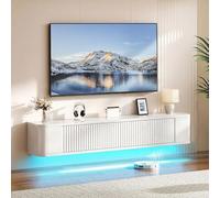 YITAHOME Meuble TV Flottant de 140 cm, étagères murales avec lumière LED RVB, Console multimédia TV Blanche Brillante, Grand Espace de Rangement pour Salon et Chambre à Coucher