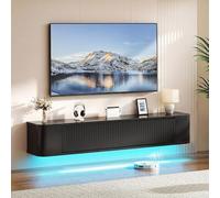 YITAHOME Meuble TV Flottant de 140 cm, étagères murales avec lumière LED RVB, Console multimédia TV, Noir Brillant, Grand Espace de Rangement pour Salon et Chambre à Coucher