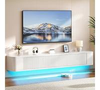 YITAHOME Meuble TV Flottant de 180 cm, étagères murales avec lumière LED RVB, Console multimédia TV Blanche Brillante, Grand Espace de Rangement pour Salon et Chambre à Coucher
