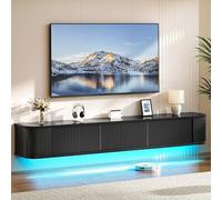 YITAHOME Meuble TV Flottant de 180 cm, étagères murales avec lumière LED RVB, Console multimédia TV, Noir Brillant, Grand Espace de Rangement pour Salon et Chambre à Coucher