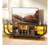 YITAHOME Meuble TV Industriel, Meuble Télé 140 cm Longueur pour Téléviseur Jusqu’à 55 Pouces avec Rangement Spacieux,Éclairage LED RGB,Cadre en Métal, Meubles Tele Salon,Chambre,Marron Rustique