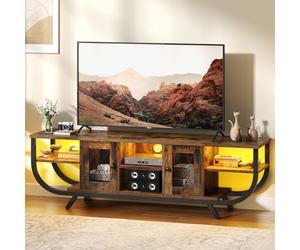 YITAHOME Meuble TV Industriel, Meuble Télé 140 cm Longueur pour Téléviseur Jusqu’à 55 Pouces avec Rangement Spacieux,Éclairage LED RGB,Cadre en Métal, Meubles Tele Salon,Chambre,Marron Rustique