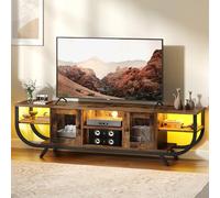 YITAHOME Meuble TV Industriel, Meuble Télé 160 cm Longueur pour Téléviseur Jusqu’à 65 Pouces avec Rangement Spacieux, Éclairage LED RGB, Cadre en Métal, Meuble Tele Salon, Chambre, Marron Rustique
