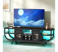 YITAHOME Meuble TV Industriel, Meuble Télé pour Téléviseur Jusqu’à 65 Pouces avec Rangement Spacieux, Éclairage LED RGB, Cadre en Métal, Meuble Tele Salon, Chambre (Noir, 140CM)
