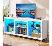YITAHOME Meuble TV LED, 148 cm Meuble Télé pour TV de 55/60/65" avec Armoire pour PS5, Éclairage LED RGB avec Couleur réglable Moderne, avec étagères en Verre réglables, pour Salon, Chambr (Blanc)