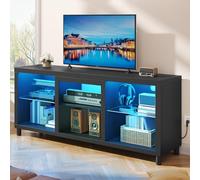 YITAHOME Meuble TV LED, 148 cm Meuble Télé pour TV de 55/60/65" avec Armoire pour PS5, Éclairage LED RGB avec Couleur réglable Moderne, avec étagères en Verre réglables, pour Salon, Chambr (Noir)