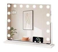 YITAHOME Miroir de Maquillage 15 LED avec éclairage, Style Hollywood avec Connexion USB & Type-C, 3 Températures de Couleur Réglables, Miroir Grossissant 10X & Support pour Téléphone, Blanc, 58x46 cm