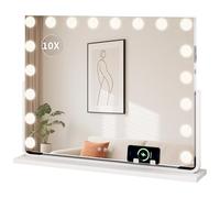 YITAHOME Miroir de Maquillage 18 LED avec éclairage, Style Hollywood avec Connexion USB & Type-C, 3 Températures de Couleur Réglables, Miroir Grossissant 10X & Support pour Téléphone, Blanc, 80x60cm