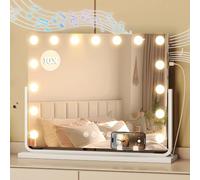 YITAHOME Miroir de Maquillage 18 LED Style Hollywood, 80x60 cm, Miroir Cosmétique avec Haut-Parleur Bluetooth, Connexion USB et Type-C, Miroir Grossissant 10X et Support pour Téléphone