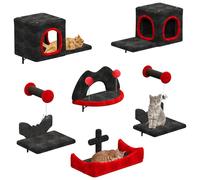 YITAHOME Mur d'escalade gothique pour chat - En flanelle - 8 pièces - Solide - Avec maison pour chat - 2 plateformes - Colonne en sisal avec araignée - Pour dormir, jouer, se détendre