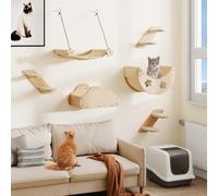 YITAHOME Mur d'escalade pour Chat, 6 pièces en Bois Massif avec 3 escaliers, 2 Lits, 1 hamac en Flanelle, Dormir, Jouer, se détendre