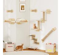YITAHOME Mur d'escalade pour chat en bois 7 pièces - 3 grilles à gratter, 2 plates-formes et 2 escaliers pour jouer/sommeil/salon bois