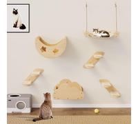 YITAHOME Mur d'escalade pour chat, mur d'escalade en bois massif, meuble stable 6 pièces avec 3 escaliers pour chat, 2 lits pour chat, 1 hamac en flanelle pour chat, dormir, jouer, se détendre