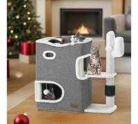 YITAHOME Niche pour chat à 2 niveaux - Niche d'intérieur pour chat - Tunnel pour chat avec griffoir et cube cachette - Mobilier moderne et mignon pour chats de petite taille - Cactus (gris)