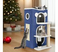 YITAHOME Niche pour Chat d'intérieur - Niche Moderne avec Grotte routière, Poteau à griffer et démangeaisons, Support d'escalade, Cube de Jeu pour Plusieurs Chatons (Bleu)