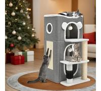 YITAHOME Niche pour Chat d'intérieur - Niche Moderne avec Grotte routière, Poteau griffoir et démangeaisons, Support d'escalade, Cube de Jeu pour Plusieurs Chatons (Gris)