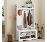 YITAHOME Porte-Manteau avec Banc, Meuble d’Entrée, avec Étagères à Chaussures, Étagères Réglables, 5 Crochets et Le Top Compartiments Ouverts, 100 x 35 x 180.5 cm pour Entrée, Couloir, Blanc