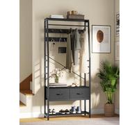 YITAHOME Porte-manteau avec rangement à chaussures, arbre d'entrée autonome avec banc et 2 tiroirs pliables, porte-manteaux industriel avec 8 crochets pour couloir, cadre en métal, Noir
