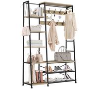 YITAHOME Porte Manteau, Grand Meuble d'entrée, Porte-manteau Industriel avec Rangement à Chaussures, Porte-vêtements sur Pied avec 9 Crochets et 5 étagères, pour Couloir, Salon, Chêne