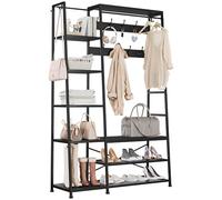 YITAHOME Porte Manteau, Grand Meuble d'entrée, Porte-manteau Industriel avec Rangement à Chaussures, Porte-vêtements sur Pied avec 9 Crochets et 5 étagères, pour Couloir, Salon, Noir