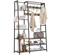 YITAHOME Porte Manteau, Grand Meuble d'entrée, Porte-manteau Industriel avec Rangement à Chaussures, Porte-vêtements sur Pied avec 9 Crochets et 5 étagères, pour Couloir, Salon, Marron Rustique