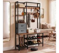 YITAHOME Porte-manteau industriel avec étagère à chaussures - Meuble de vestiaire sur pied avec 2 étagères - 9 crochets - Convient pour couloir, salon et chambre à coucher - Cadre en métal