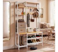 YITAHOME Porte-manteau industriel avec étagère à chaussures - Meuble de vestiaire sur pied avec 2 étagères - 9 crochets - Convient pour couloir, salon et chambre à coucher - Cadre en métal