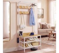 YITAHOME Porte-manteau industriel avec rangement de chaussures, 2 étagères, porte-manteau industriel avec 9 crochets, pour couloir, salon, chambre à coucher, cadre en métal