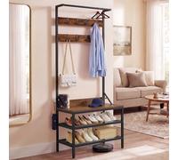 YITAHOME Porte-manteau industriel avec rangement de chaussures, 2 étagères, porte-manteau industriel avec 9 crochets, pour couloir, salon, chambre à coucher, cadre en métal, jaune