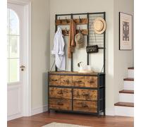 YITAHOME Porte-Manteau sur Pied avec 8 tiroirs, Tringle à vêtements Industrielle avec 8 Crochets pour Couloir, entrée, Chambre à Coucher, Salon, Marron Rustique