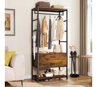 YITAHOME Porte-manteaux, arbre d'entrée industriel avec rangement pour chaussures, tringle à vêtements autoportante avec 2 tiroirs, porte-vêtements pour entrée, couloir, chambre à coucher, salon