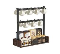 YITAHOME Porte-tasses de comptoir avec 7 crochets et base de rangement, support de tasse en métal avec étagère de garde-corps, organiseur de tasses noir pour cuisine, salle à manger et café bar