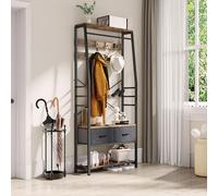 YITAHOME Portemanteau, Arbre d'entrée 6 en 1 avec 2 Tiroirs, Porte-Manteau sur Pied avec Rangement à Chaussures, Porte-vêtements en Bois et Métal, pour Salon Entrée Chambre à Coucher, Marron Rustique