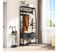 YITAHOME Portemanteau, Arbre d'entrée 6 en 1 avec 2 Tiroirs, Porte-Manteau sur Pied avec Rangement à Chaussures, Porte-vêtements en Bois et Métal, pour Salon Entrée Chambre à Coucher, Noir