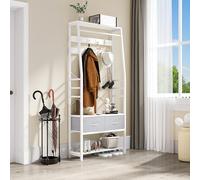 YITAHOME Portemanteau, Arbre d'entrée 6 en 1 avec 2 Tiroirs, Porte-manteau sur Pied avec Rangement à Chaussures, Porte-vêtements en Bois et Métal, pour Salon Entrée Chambre à Coucher, Blanc