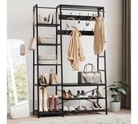 YITAHOME Portemanteau avec Rangement pour Chaussures, Arbre d'entrée sur Pied avec Banc, Porte-Manteau Industriel avec 5 étagères, Tringle à Vêtements pour Chambre à Coucher Salon Couloir, Noir