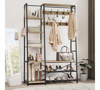 YITAHOME Portemanteau avec Rangement pour Chaussures, Arbre d'entrée sur Pied avec Banc, Porte-Manteau Industriel avec 5 étagères, Tringle à Vêtements pour Chambre à Coucher Salon Couloir, Chêne