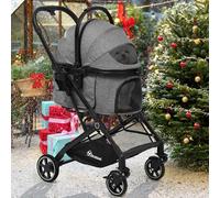 YITAHOME Poussette Chien 15.9kg, Poussette pour Chien Chat, Poussette Chien Tout Terrain, avec Panier de Rangement, 4 Roues, Pliable Portable Landau Jogger, Léger Pratique Amovible (Gris)